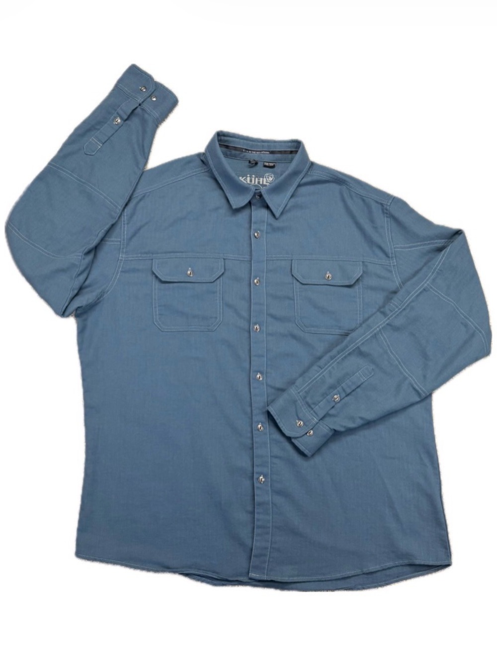 Kuhl Men's XXL Button Down Shirt Blue Herringbone Snap 5-Panel Sleeve